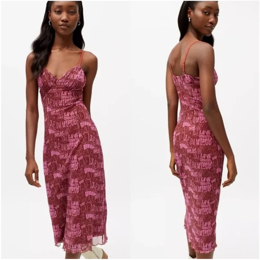 Urban Outfitters Gwen Love Graphic Print Mesh Midi Slip Dress size LARGE